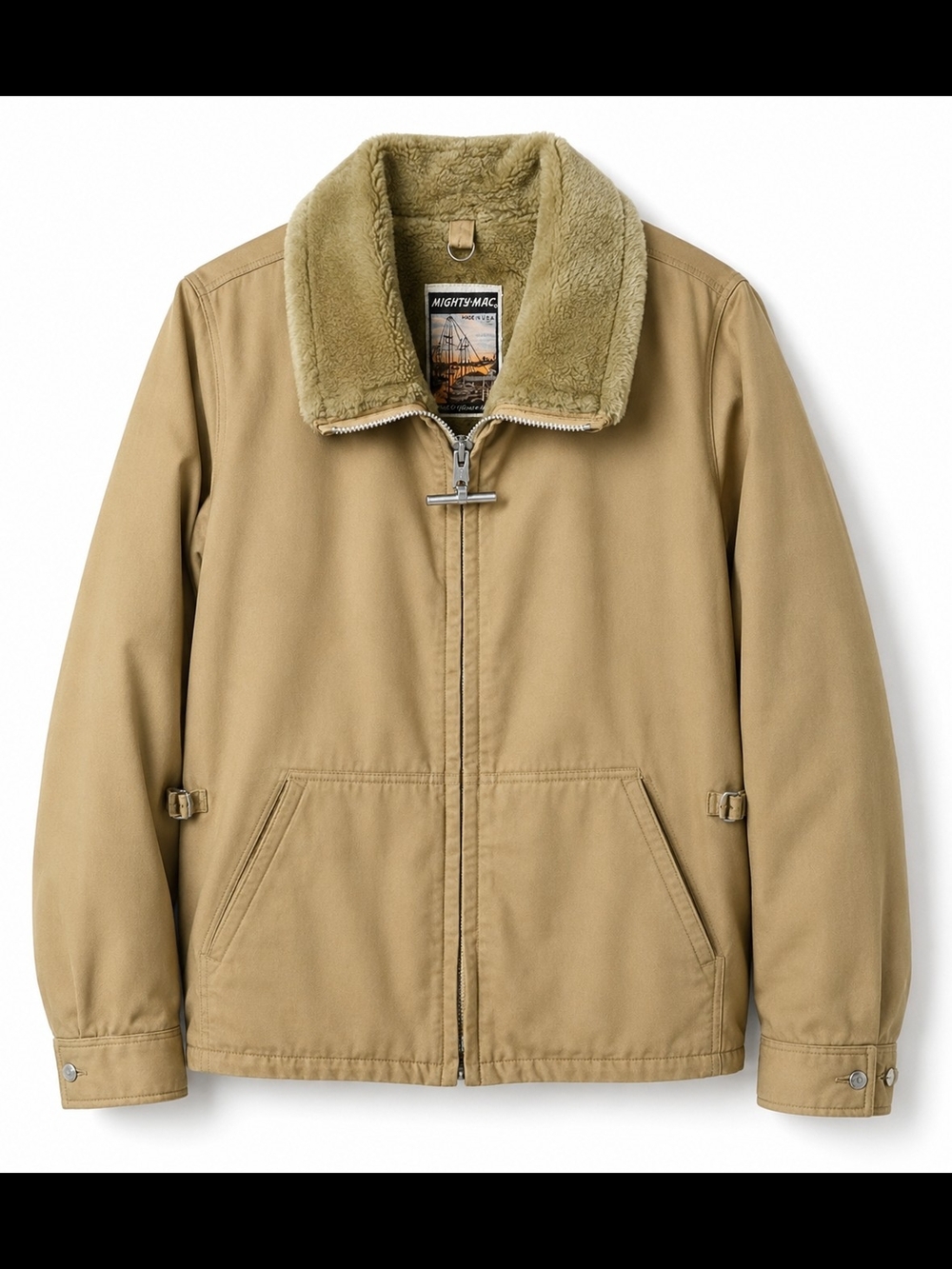 Vintage Mighty-Mac USA Sherpa Lined Work Jacket Tan Full Zip Men's L Made in USA